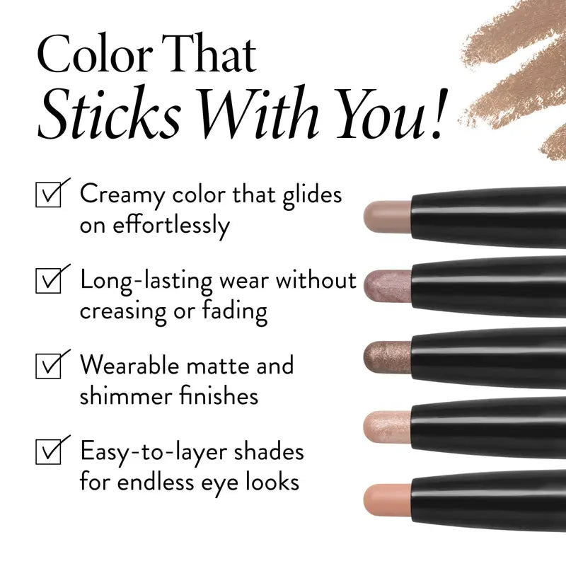 Laura Geller Always There Eyeshadow Sticks 4 - 5PC Value Kit - Easy Application - 4 for the Price of 1 - Crease-Proof Eyeshadow Sticks – Easy-Blend Shimmer & Matte Set for Hooded Eyes & Mature Skin