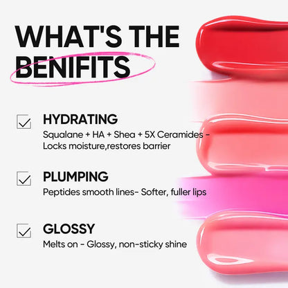 Hydrating Brightening Lip Serum with Hyaluronic Acid & Peptide for Radiant Lips Gentle Glossy Korean Beauty Makeup Balm Shea Smooth Moisture with Cooling Metal Roller Applicator