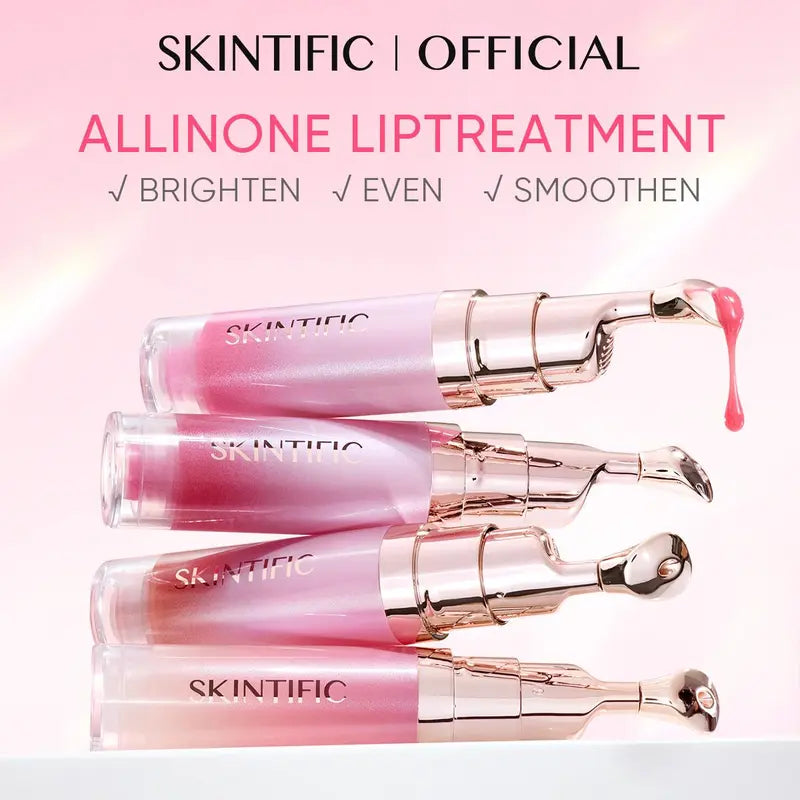 Hydrating Brightening Lip Serum with Hyaluronic Acid & Peptide for Radiant Lips Gentle Glossy Korean Beauty Makeup Balm Shea Smooth Moisture with Cooling Metal Roller Applicator